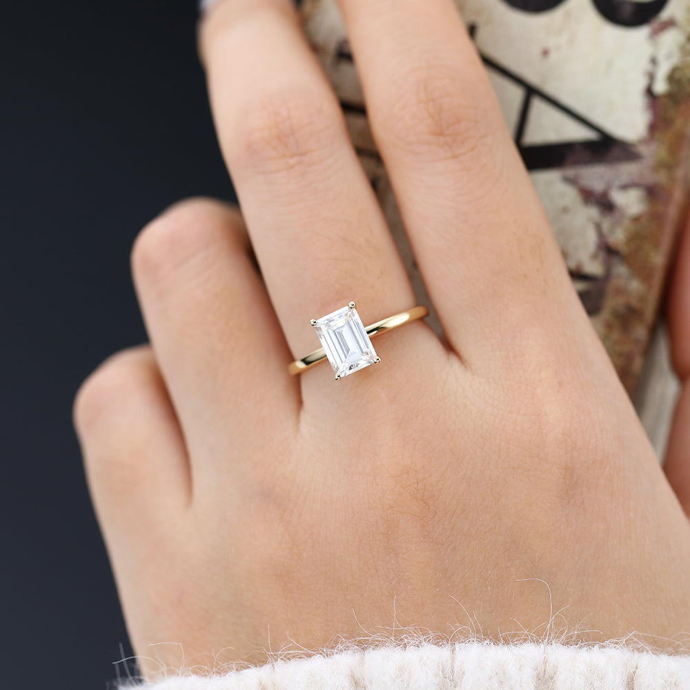 Emerald Solitaire Lab-Grown Diamond Engagement Ring