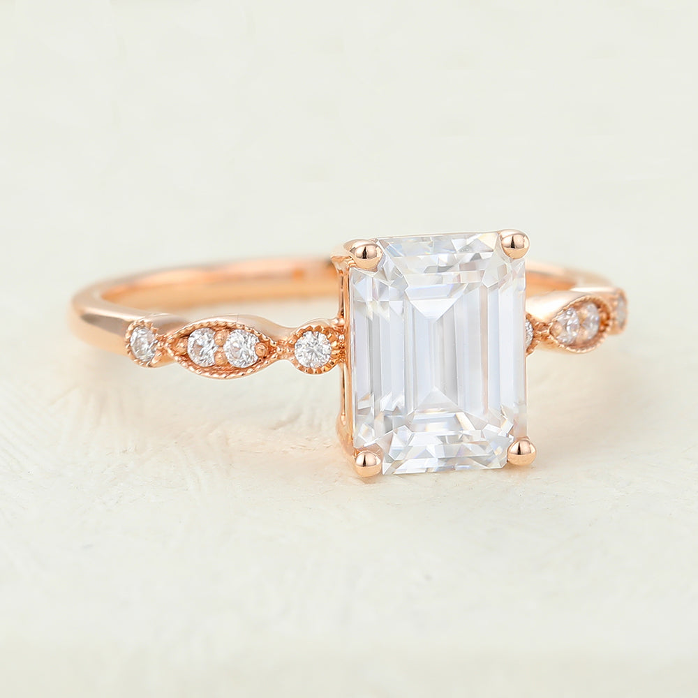 Emerald Vintage Pave Lab-Grown Diamond Engagement Ring