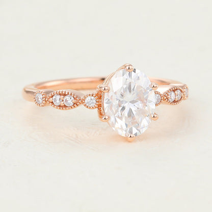 Oval Vinatge Pave Lab-Grown Diamond Engagement Ring