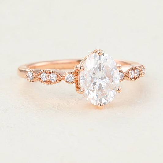 Oval Vinatge Pave Lab-Grown Diamond Engagement Ring