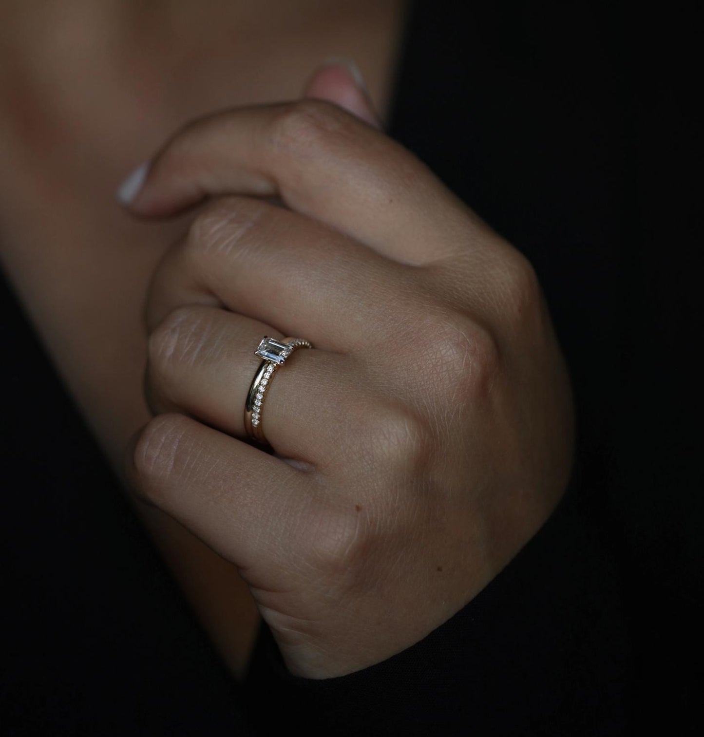 Emerald Cut Pave Lab Grown Diamond Engagement Ring