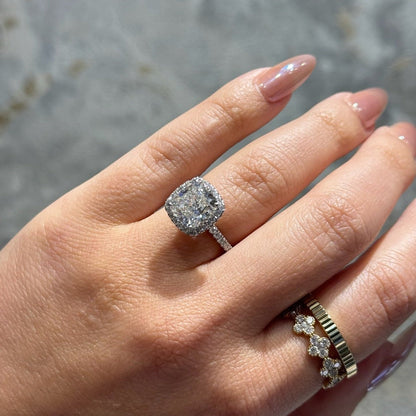 Stunning 3.46 CT Cushion Moissanite Engagement Ring with Halo & Pave Design 3