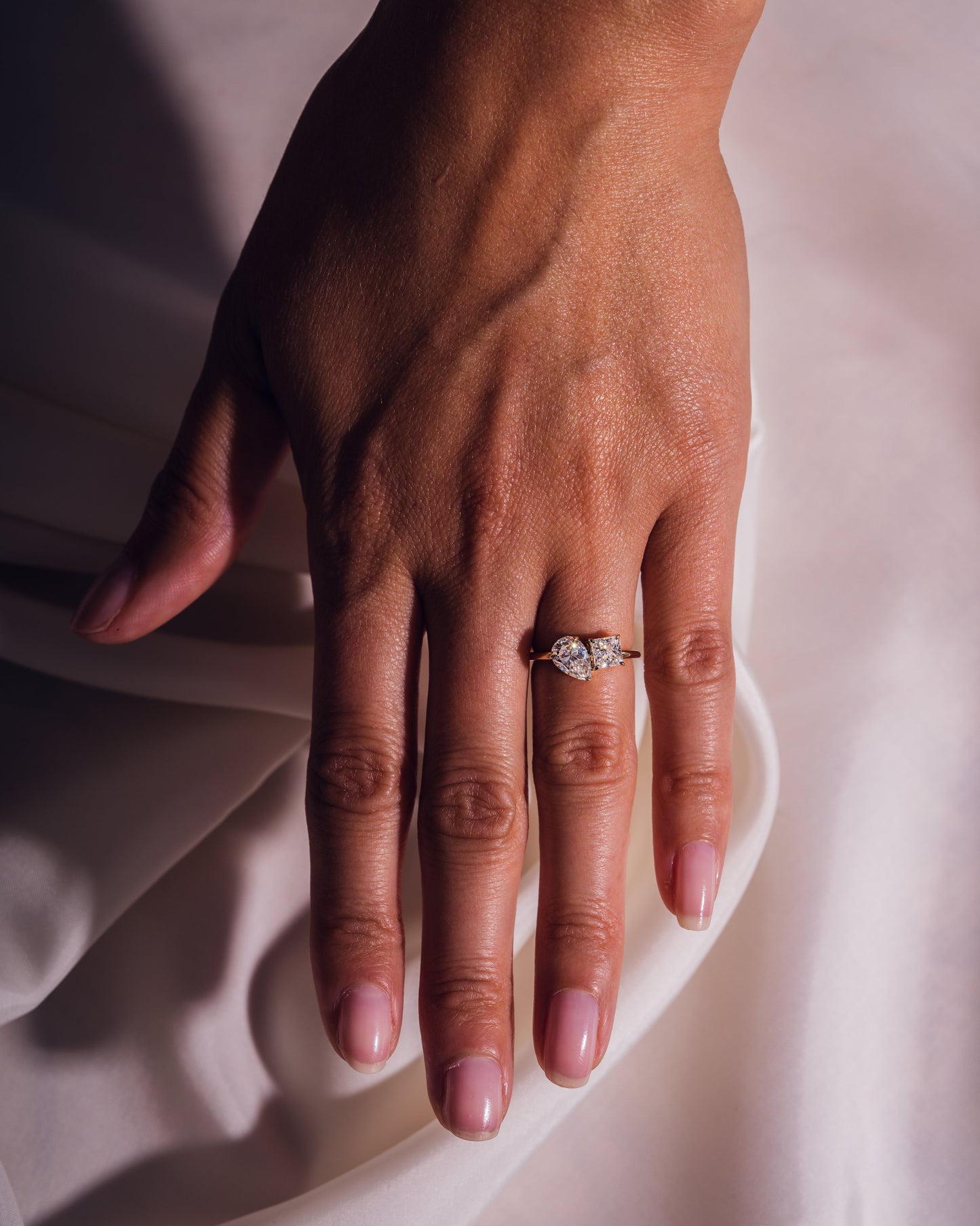 1.95 CT Pear & Princess Cut Two Stone Lab Grown Diamond Engagement Ring