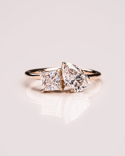 1.95 CT Pear & Princess Cut Two Stone Lab Grown Diamond Engagement Ring