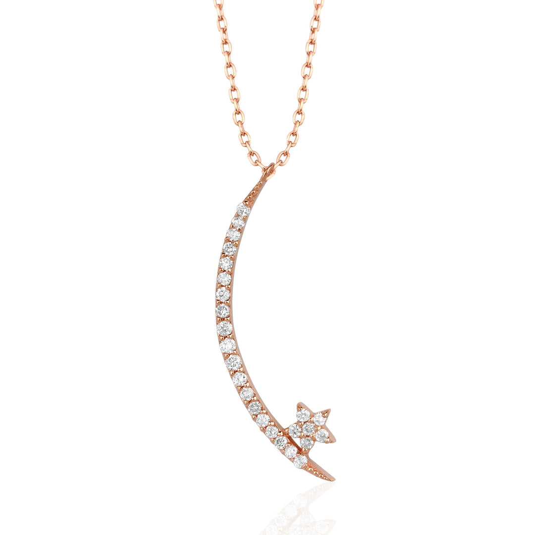 0.5 TCW Round Shape Moissanite Moon & Star Necklace