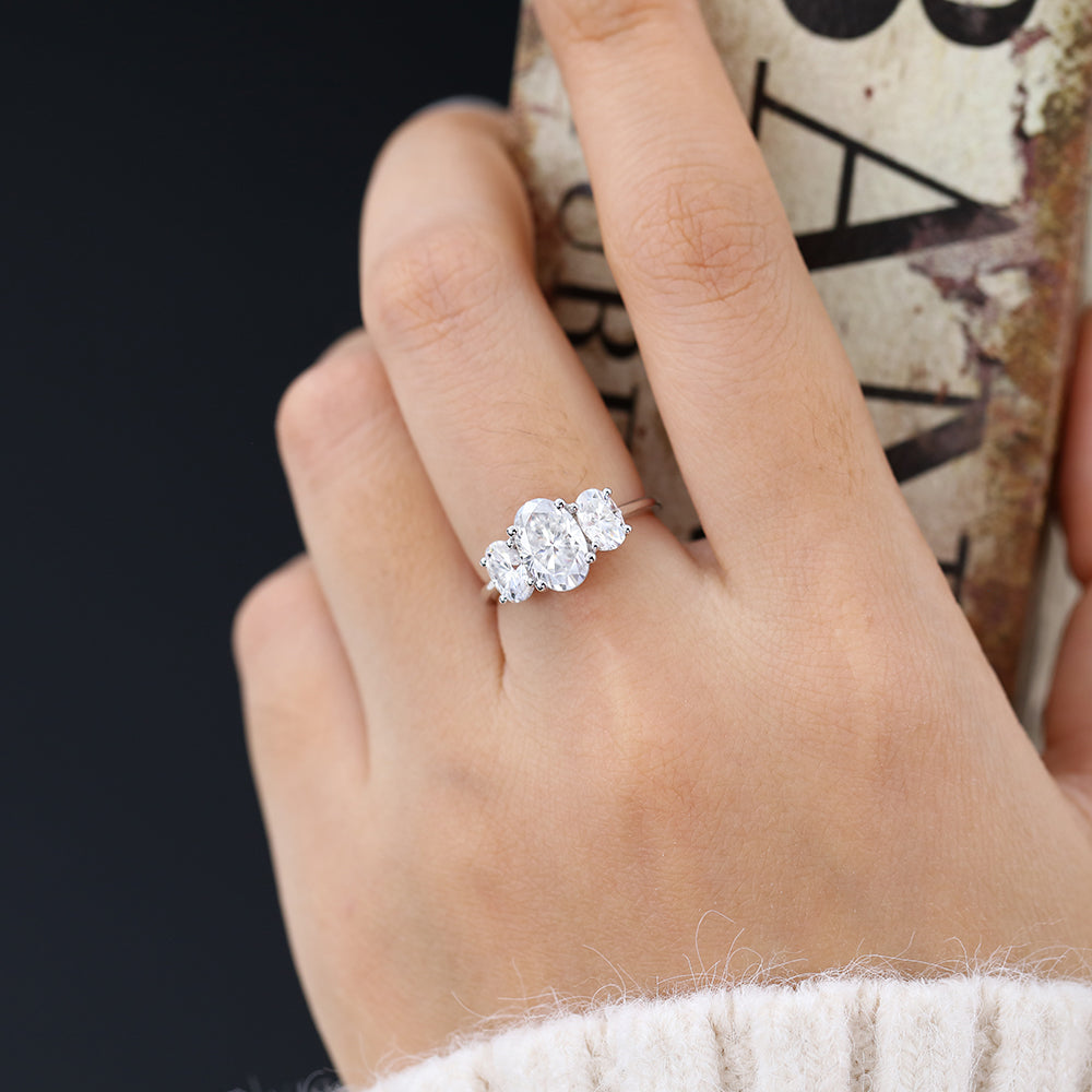 Oval Three Stone Lab-Grown Diamond Engagement Ring