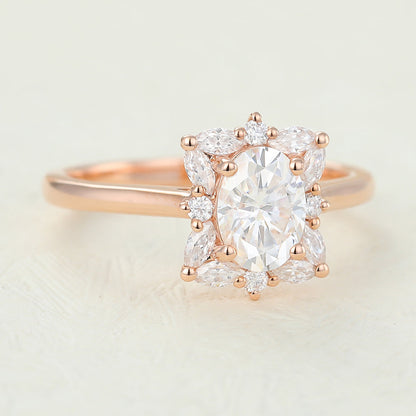 Oval Cluster Lab-Grown Diamond Engagement Ring
