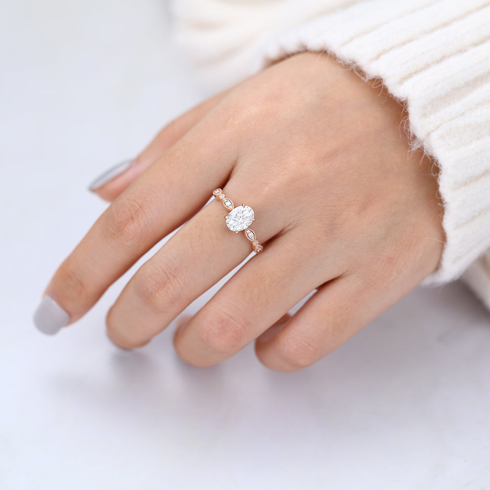 Oval Vintage Pave Lab-Grown Diamond Engagement Ring