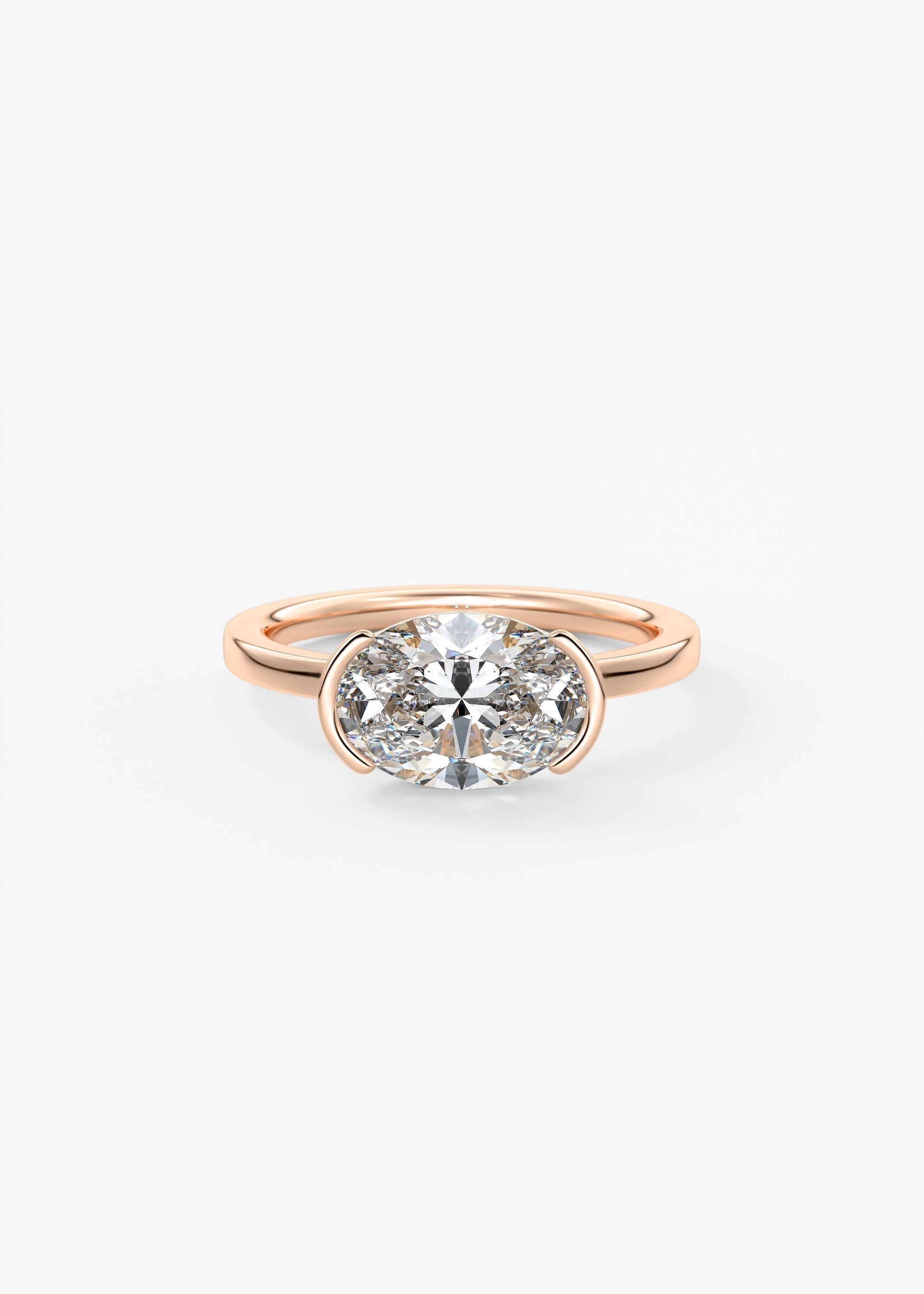 Oval East West Half Bezel Lab Grown Diamond Engagement Ring
