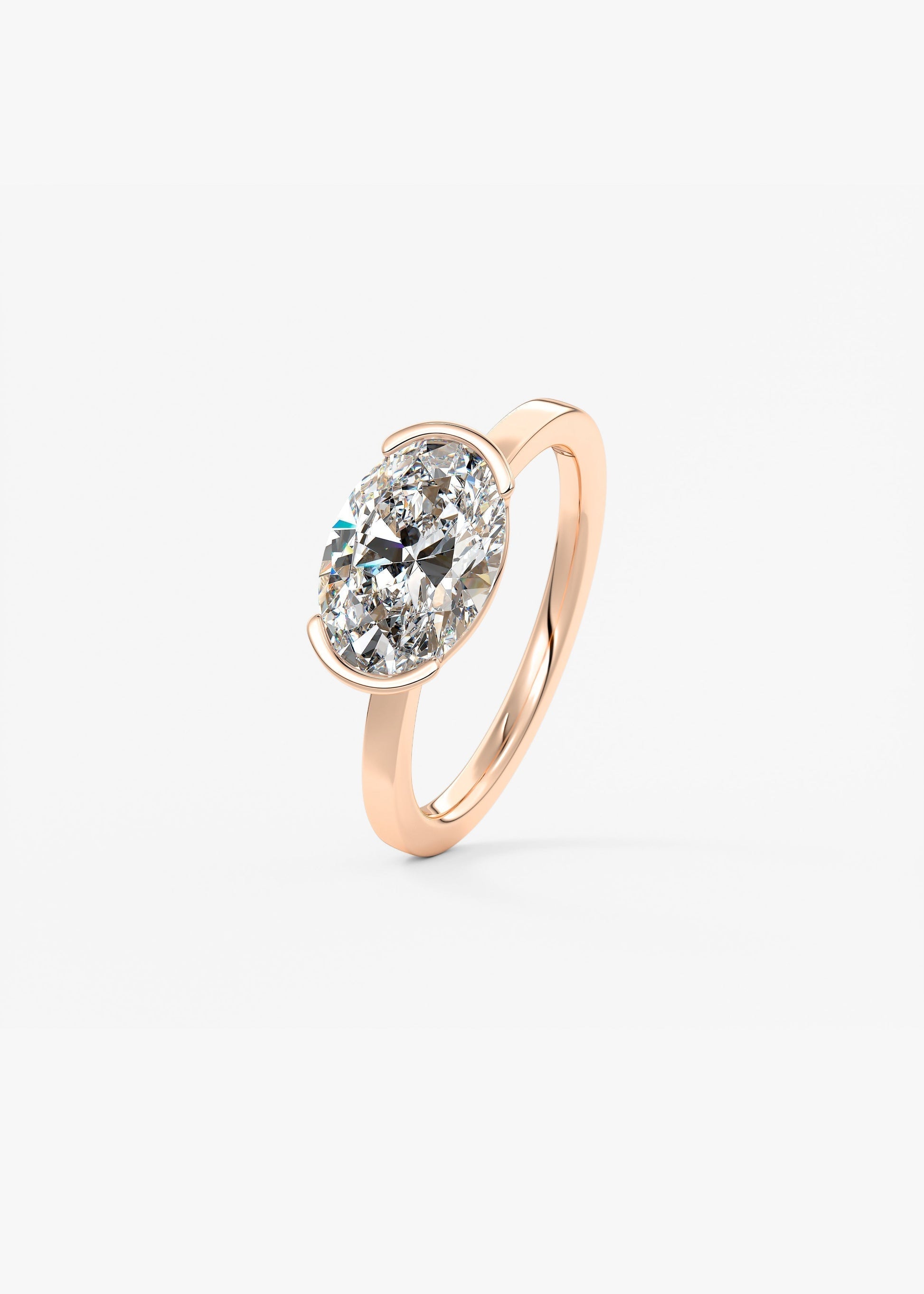 Oval East West Half Bezel Lab Grown Diamond Engagement Ring