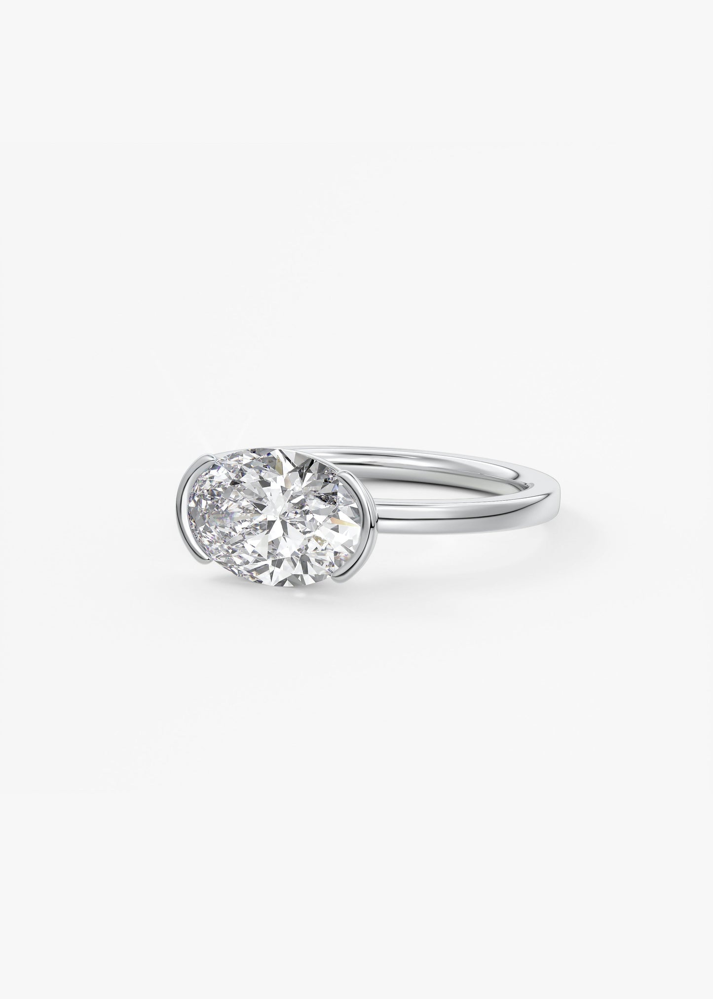Oval East West Half Bezel Lab Grown Diamond Engagement Ring