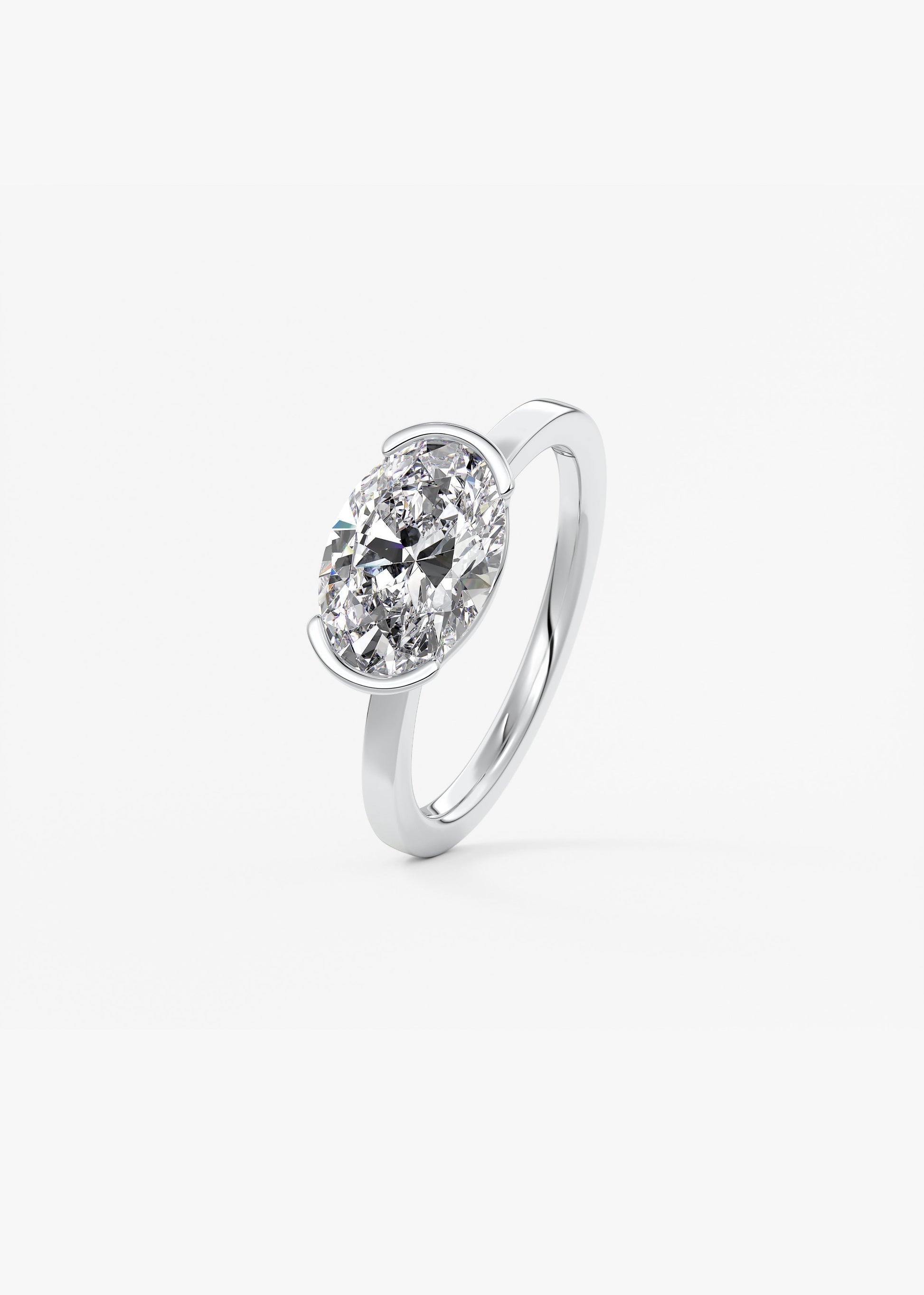 Oval East West Half Bezel Lab Grown Diamond Engagement Ring
