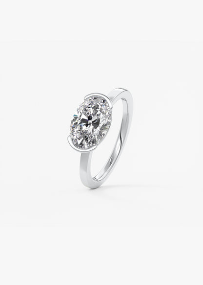 Oval East West Half Bezel Lab Grown Diamond Engagement Ring
