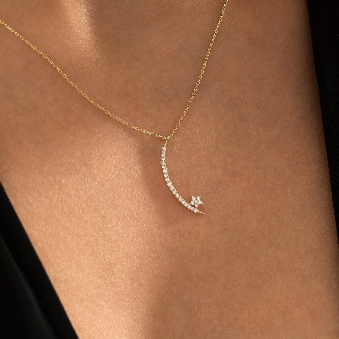 0.5 TCW Round Shape Moissanite Moon & Star Necklace