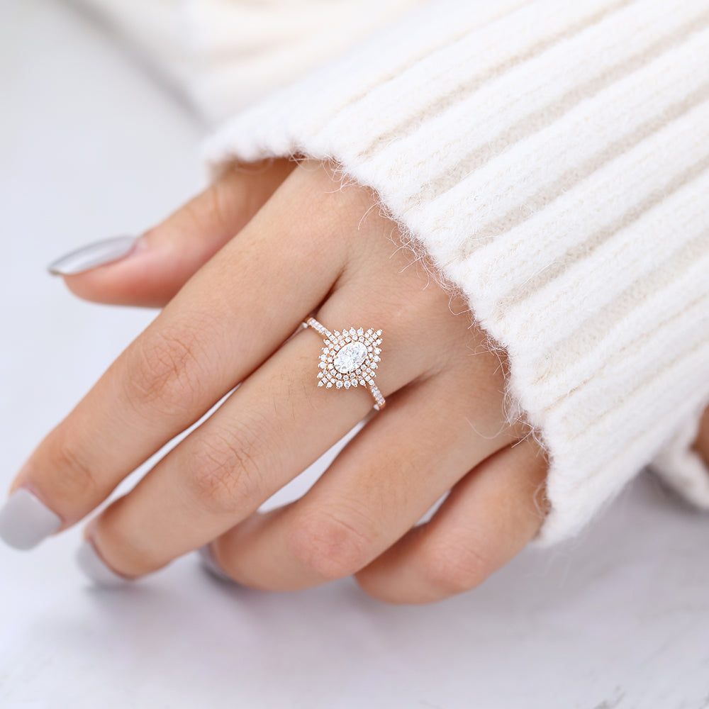 Oval Cluster Lab-Grown Diamond Engagement Ring