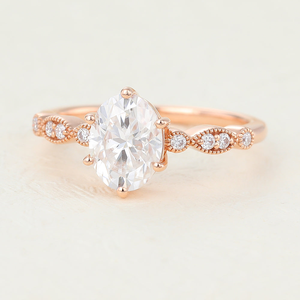 Oval Vinatge Pave Lab-Grown Diamond Engagement Ring