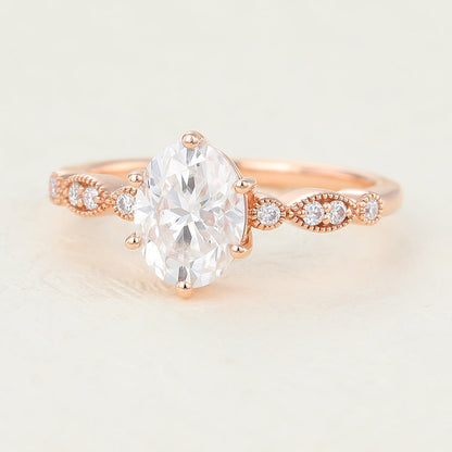 Oval Vinatge Pave Lab-Grown Diamond Engagement Ring
