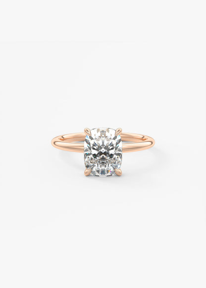 Elongated Cushion Hidden Halo Lab Grown Diamond Engagement Ring