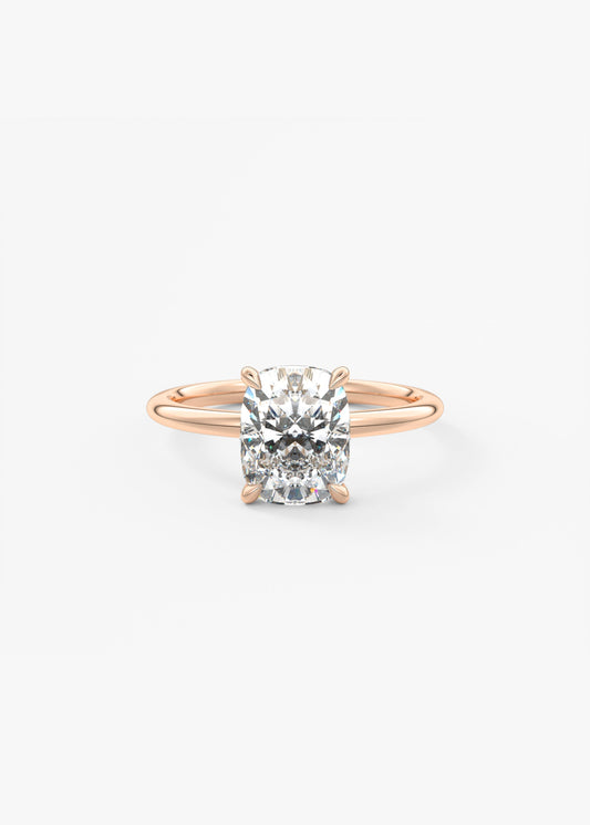 Elongated Cushion Hidden Halo Lab Grown Diamond Engagement Ring