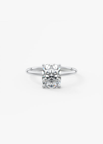 Elongated Cushion Hidden Halo Lab Grown Diamond Engagement Ring
