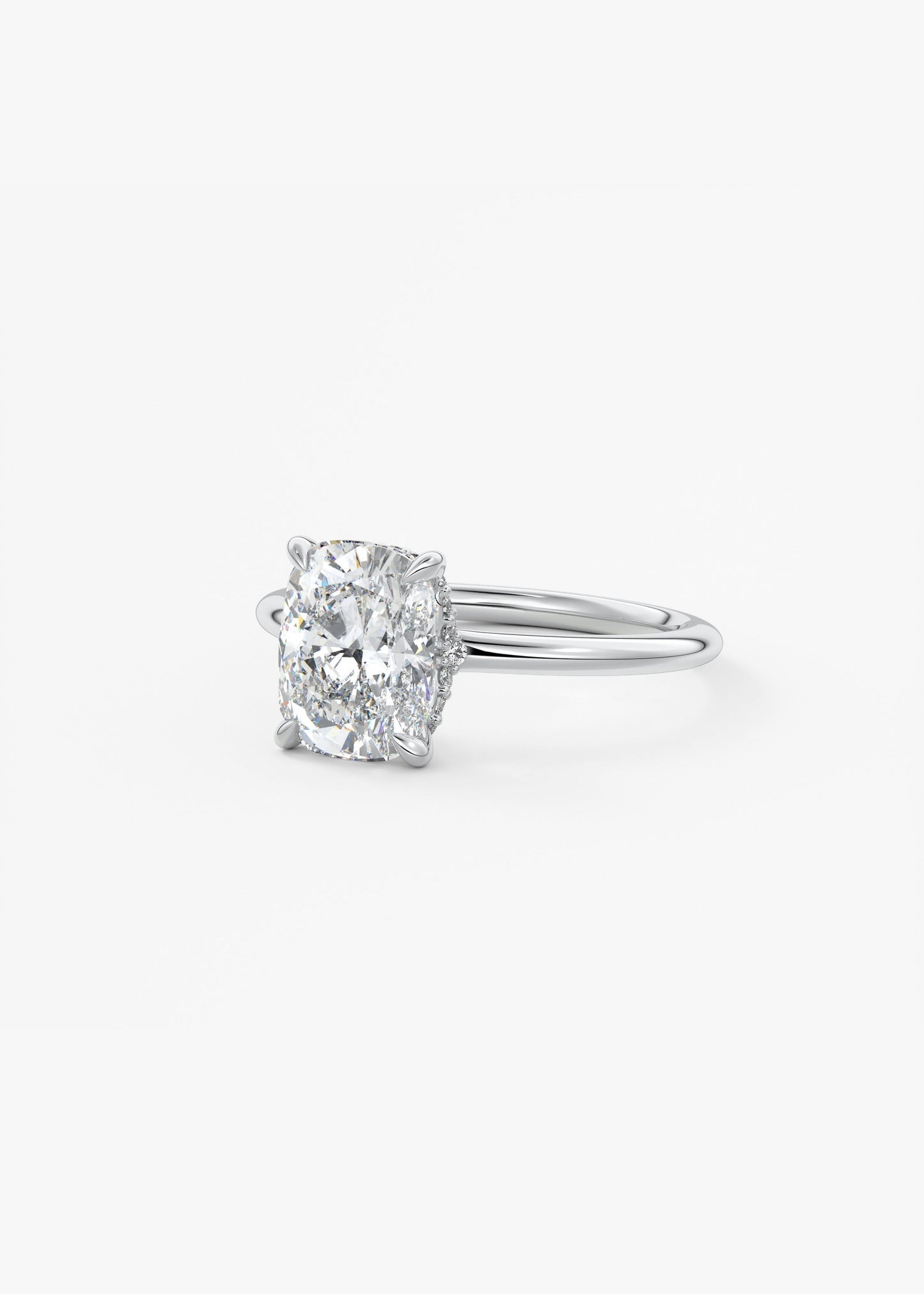 Elongated Cushion Hidden Halo Lab Grown Diamond Engagement Ring