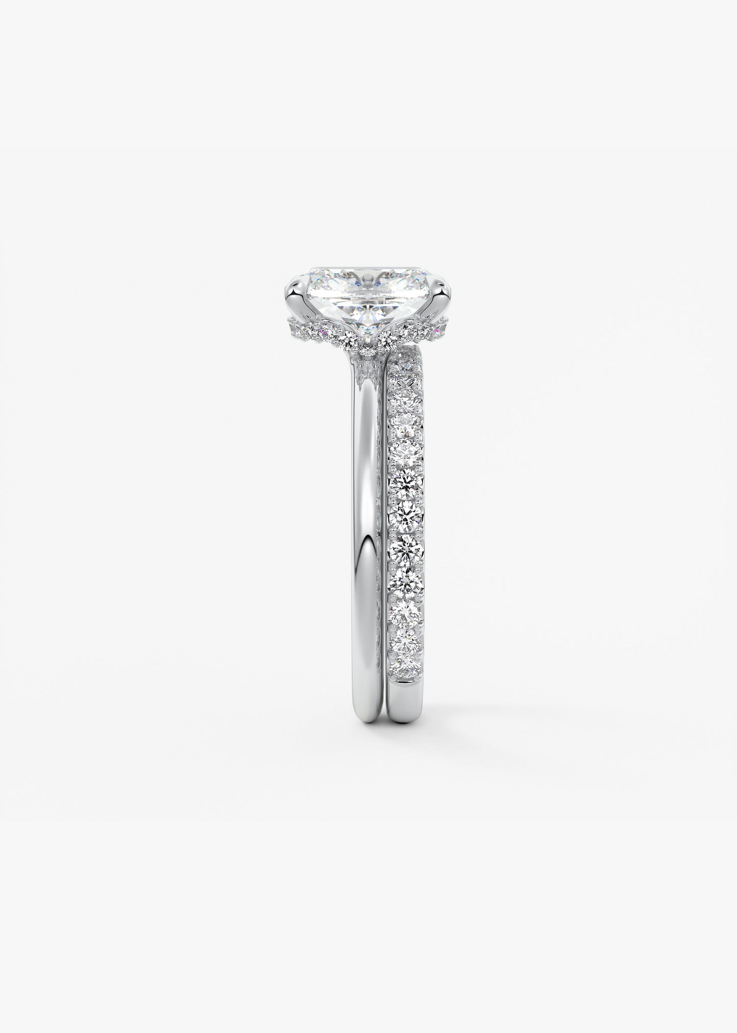 Elongated Cushion Hidden Halo Lab Grown Diamond Engagement Ring
