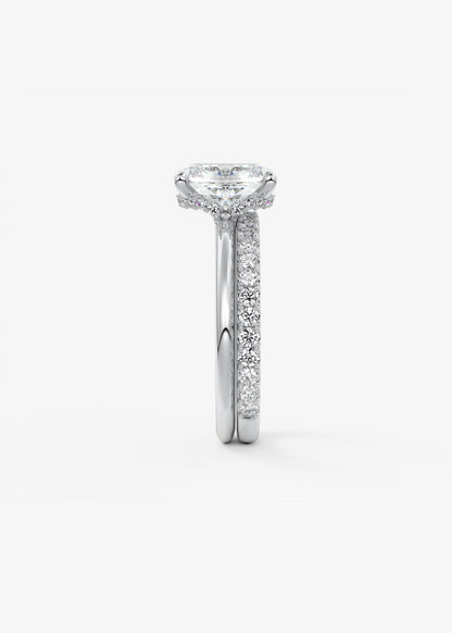 Elongated Cushion Hidden Halo Lab Grown Diamond Engagement Ring