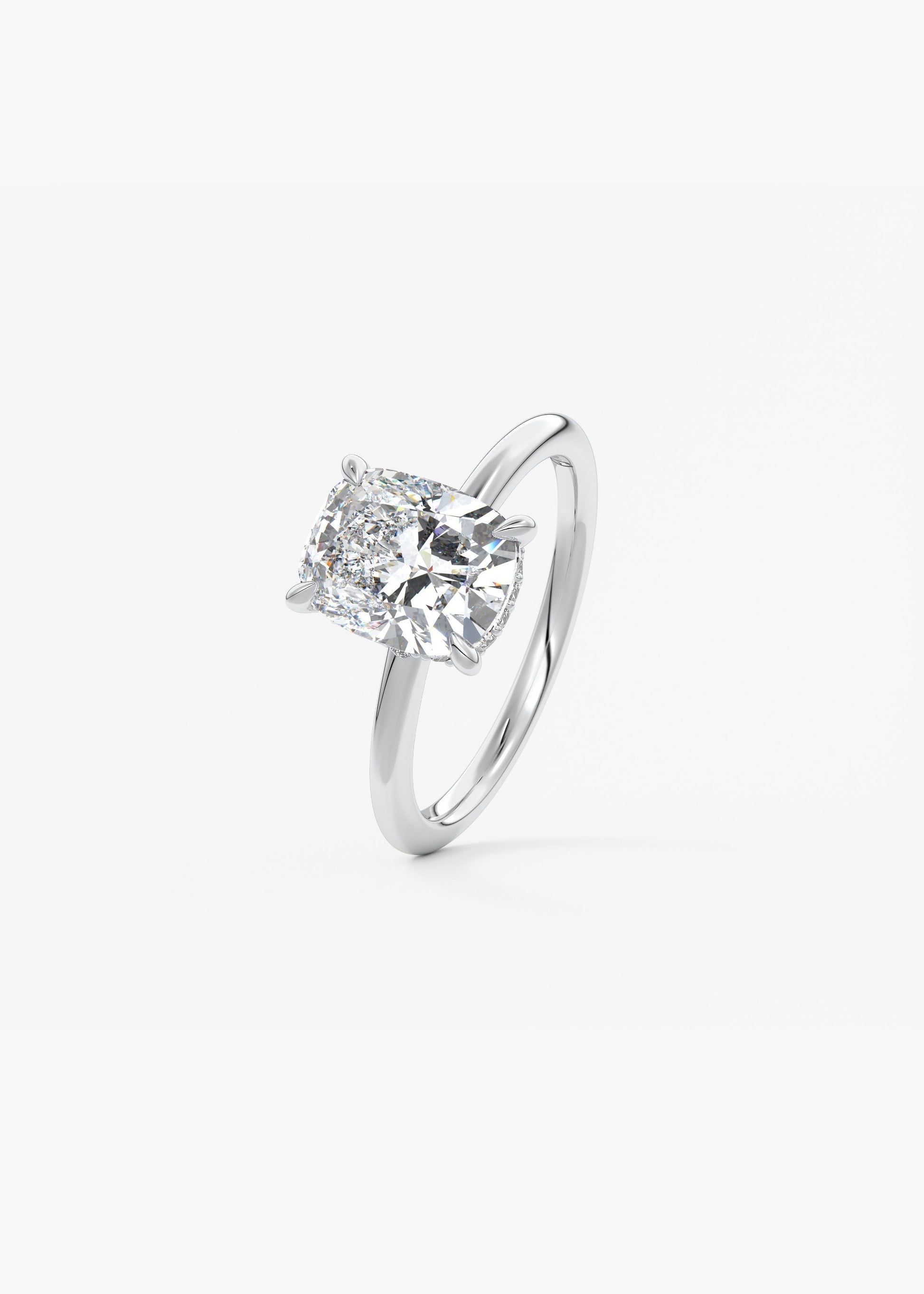 Elongated Cushion Hidden Halo Lab Grown Diamond Engagement Ring