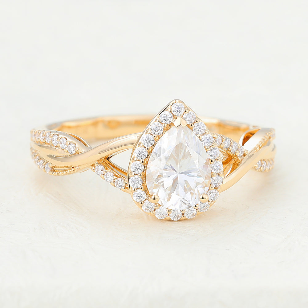 Pear Halo Pave & Twisted Pave Lab-Grown Diamond Engagement Ring