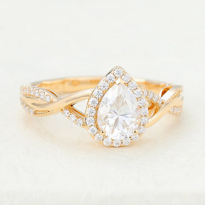 Pear Halo Pave & Twisted Pave Lab-Grown Diamond Engagement Ring
