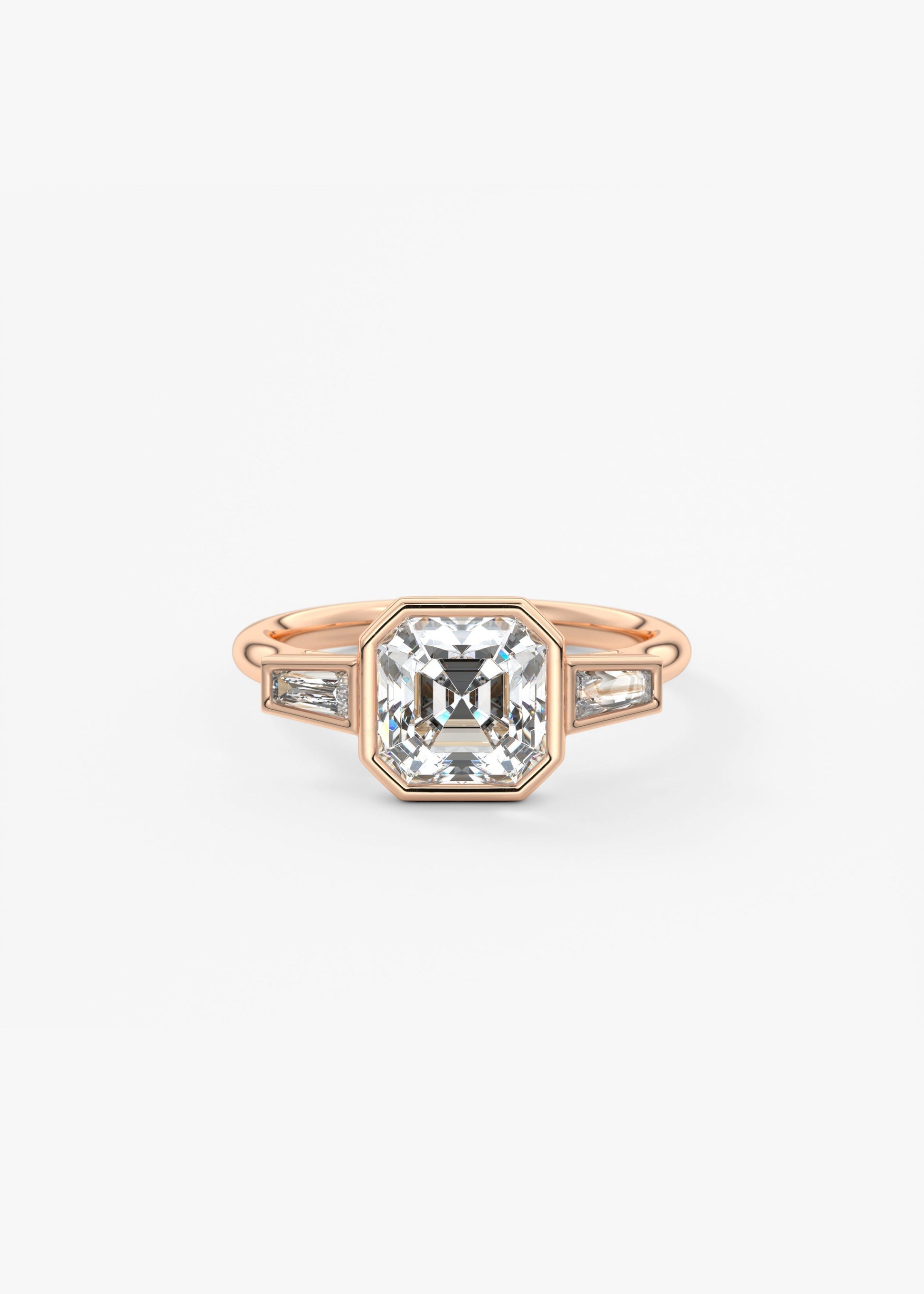 Asscher Three Stone Lab Grown Diamond Engagement Ring