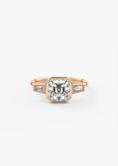 Asscher Three Stone Lab Grown Diamond Engagement Ring
