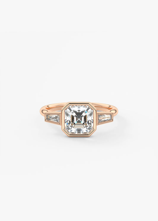 Asscher Three Stone Lab Grown Diamond Engagement Ring