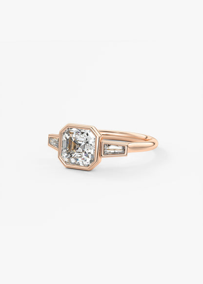 Asscher Three Stone Lab Grown Diamond Engagement Ring