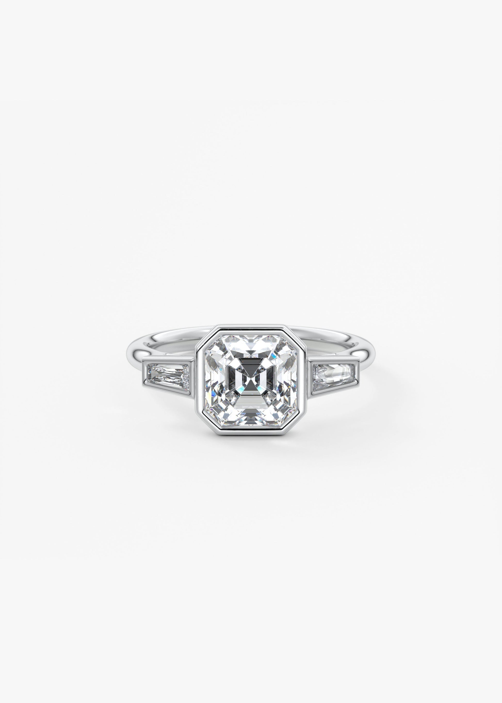 Asscher Three Stone Lab Grown Diamond Engagement Ring