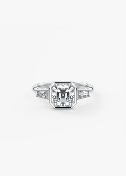 Asscher Three Stone Lab Grown Diamond Engagement Ring