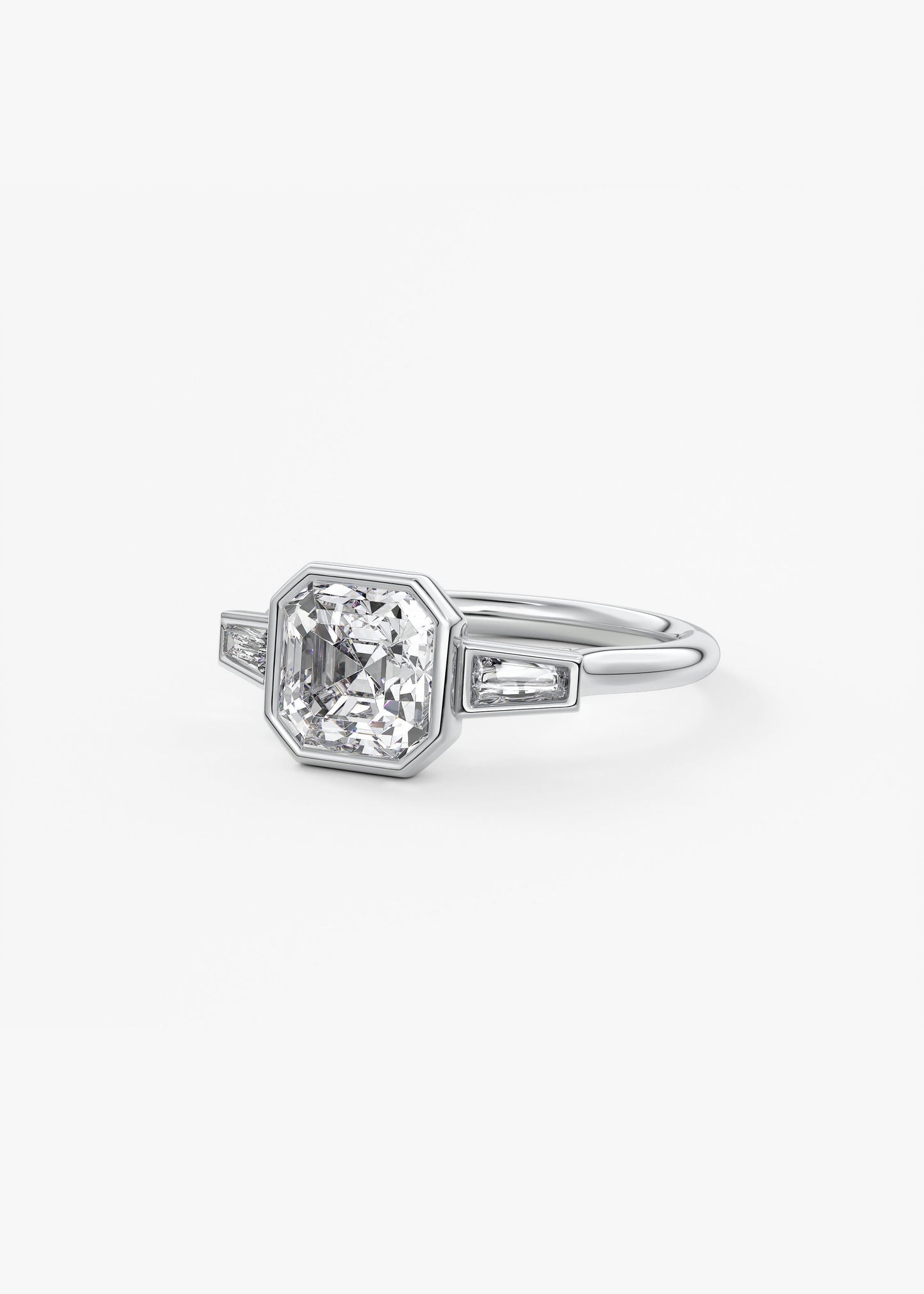 Asscher Three Stone Lab Grown Diamond Engagement Ring