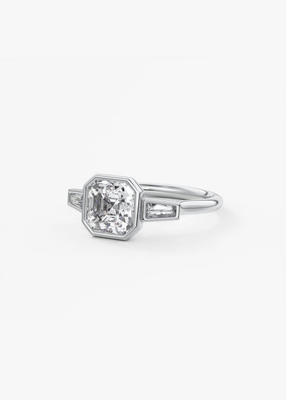 Asscher Three Stone Lab Grown Diamond Engagement Ring