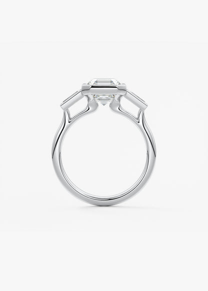 Asscher Three Stone Lab Grown Diamond Engagement Ring