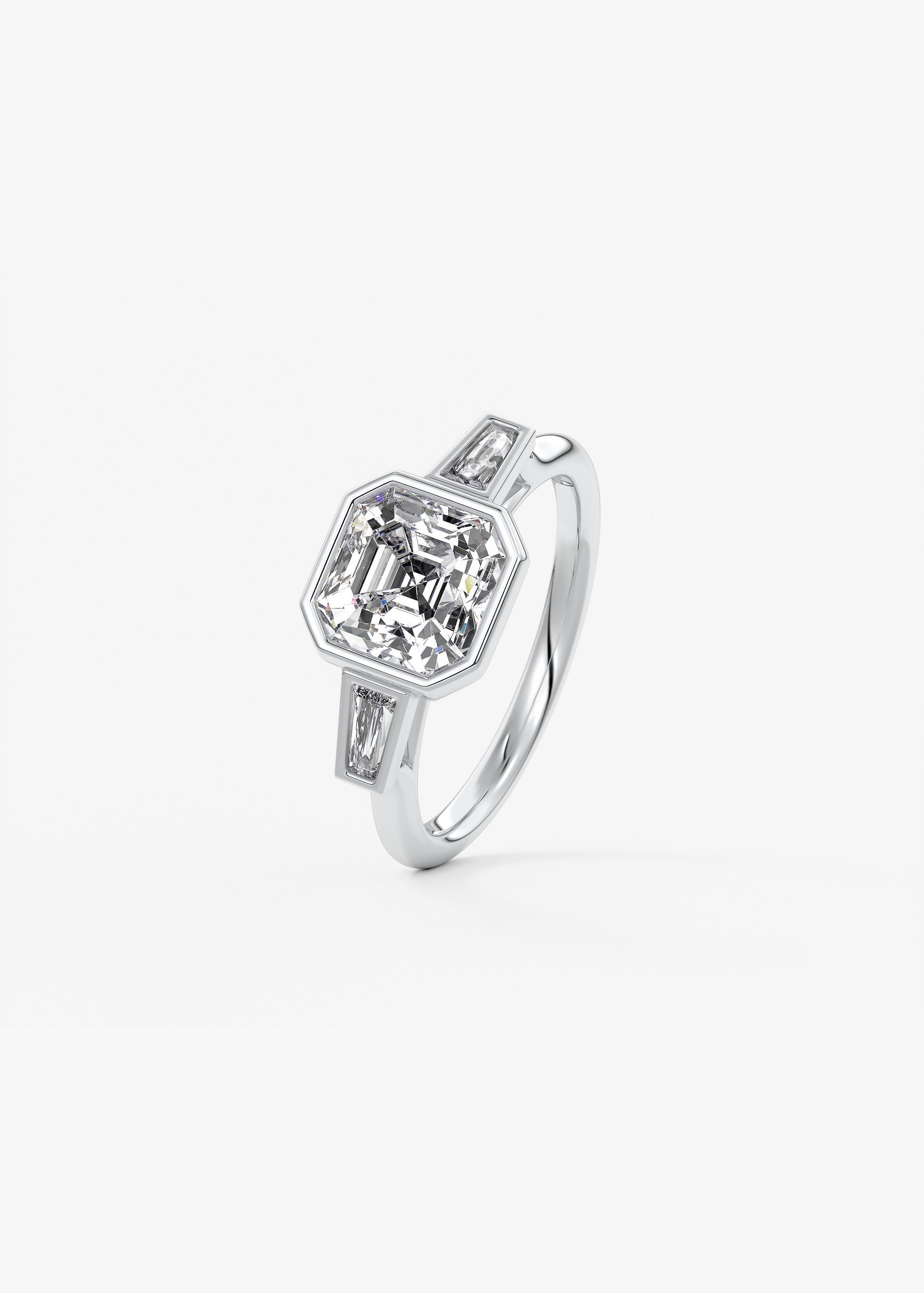 Asscher Three Stone Lab Grown Diamond Engagement Ring