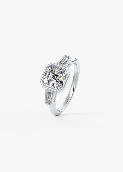 Asscher Three Stone Lab Grown Diamond Engagement Ring