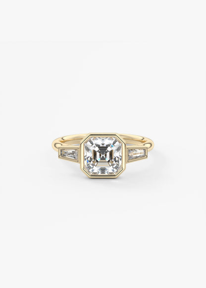 Asscher Three Stone Lab Grown Diamond Engagement Ring