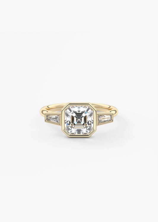 Asscher Three Stone Lab Grown Diamond Engagement Ring