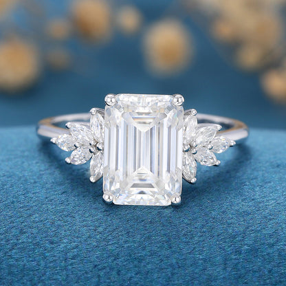 Emerald Cluster Lab Grown Diamond Engagement Ring