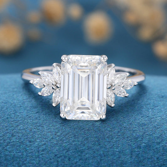 Emerald Cluster Lab Grown Diamond Engagement Ring
