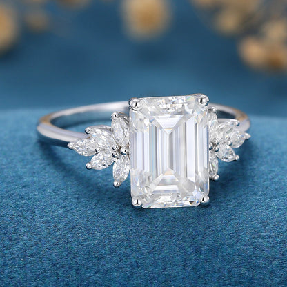 Emerald Cluster Lab Grown Diamond Engagement Ring