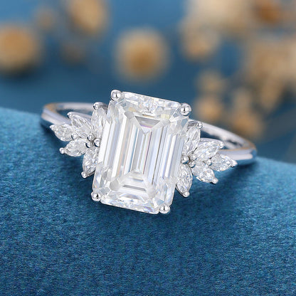 Emerald Cluster Lab Grown Diamond Engagement Ring