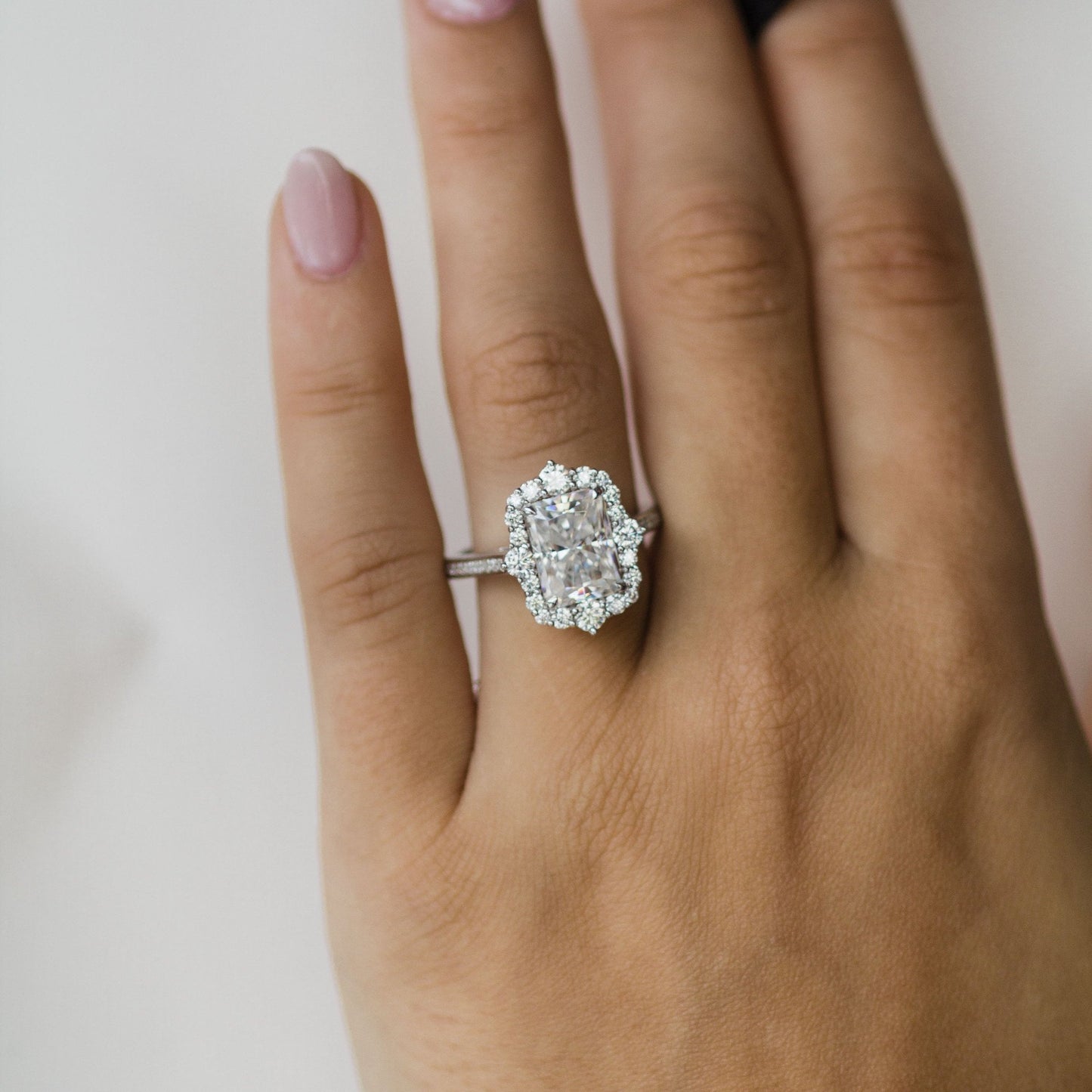 Radiant Halo & Pave Lab Grown Diamond Engagement Ring