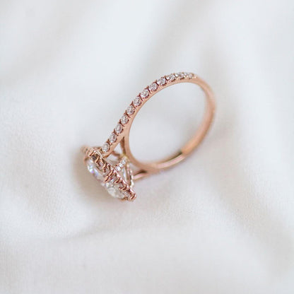 Pear Halo & Pave Cathedral Lab Grown Diamond Engagement Ring