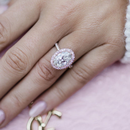 Oval Halo & Pave Lab Grown Diamond Engagement Ring